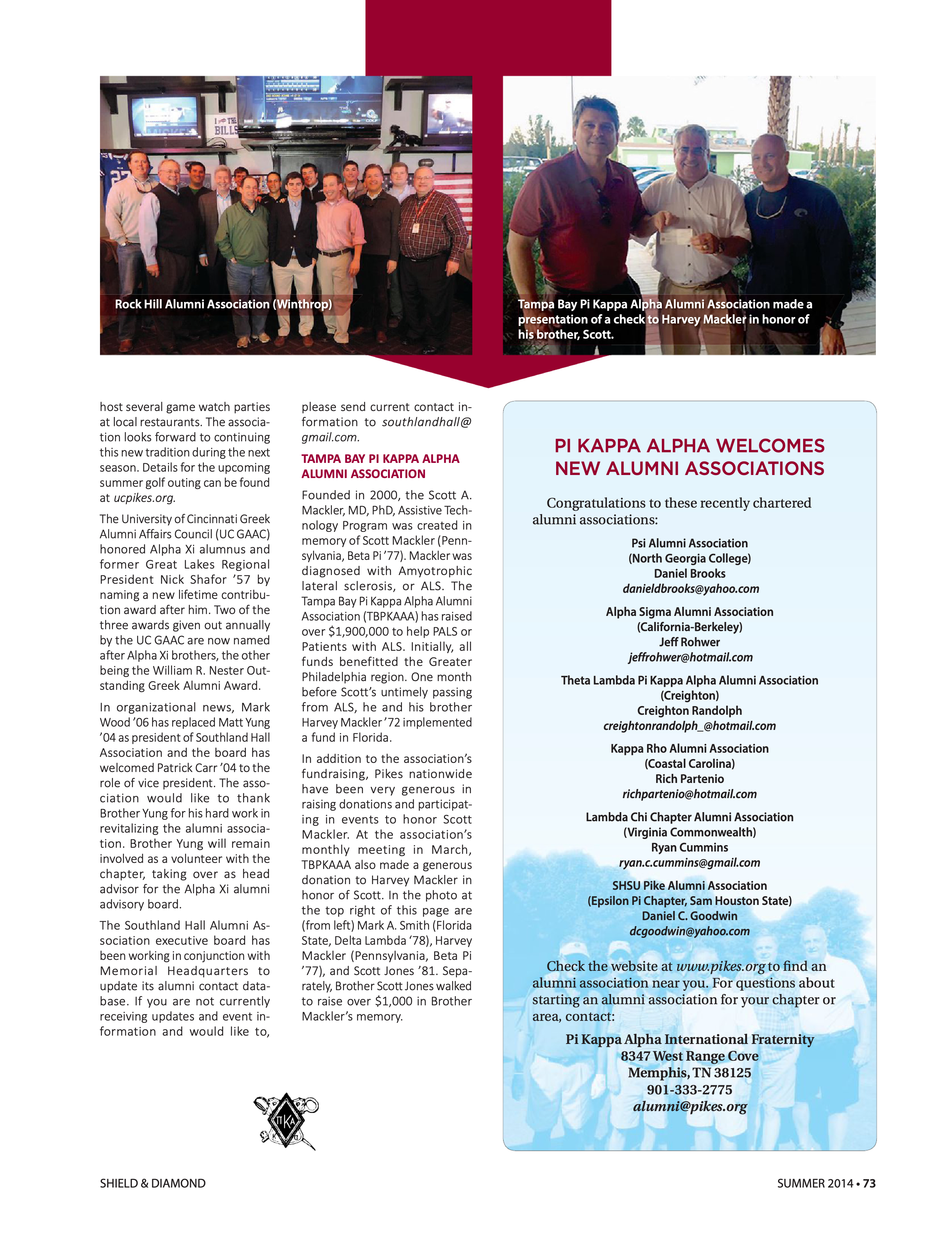 Pi Kappa Alpha Welcomes New Alumni Associations, Summer 2014